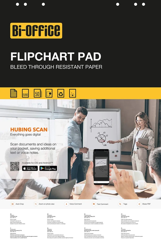 Bi-Office - Euro Flipchart Pad, Squared, 50 Sheets, 60 g/m² Paper, 5 Flipchart Pads