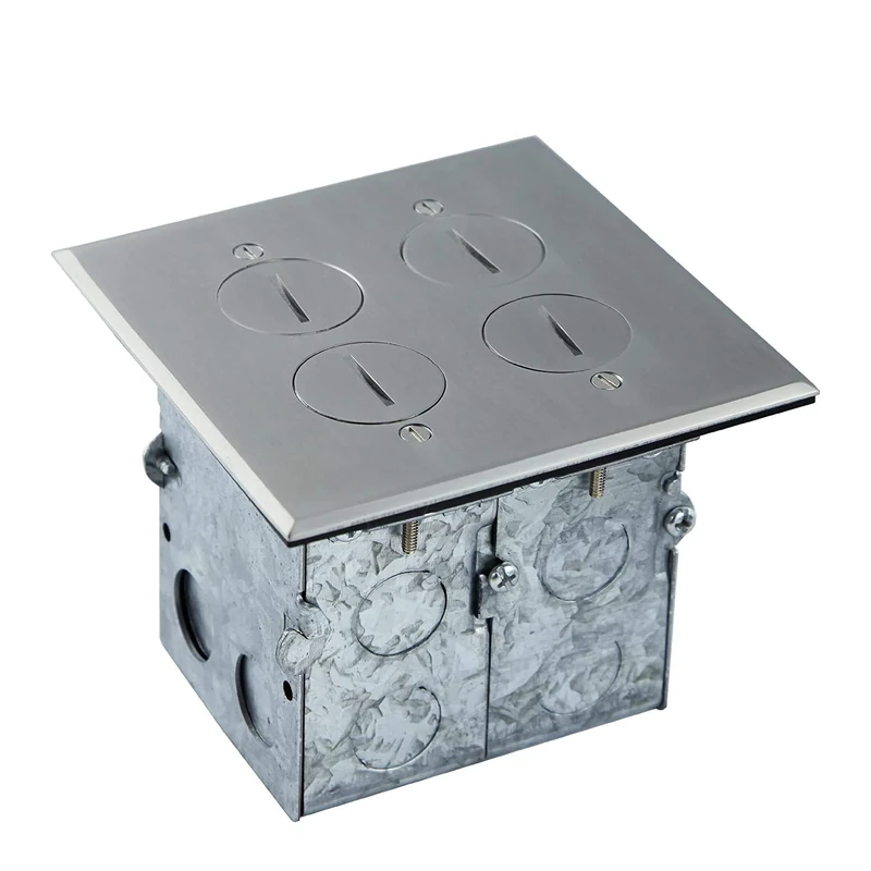 Floor Box 2 Gang Kit, 20A Tamper/Weather Resistant Duplex Receptacle, Enerlites 705510-SS, UL Listed - Stainless Steel