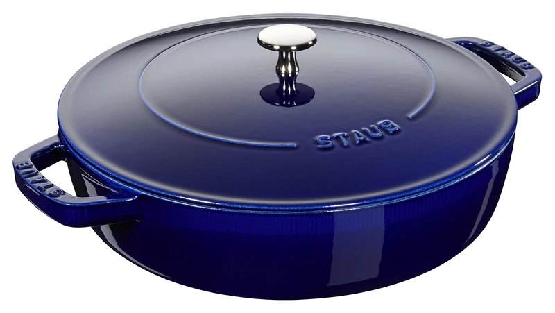 Staub Cast Iron Double-Handled Braiser/Skillet with Lid and Self Basting Spikes - 2.5-Qt., Blue