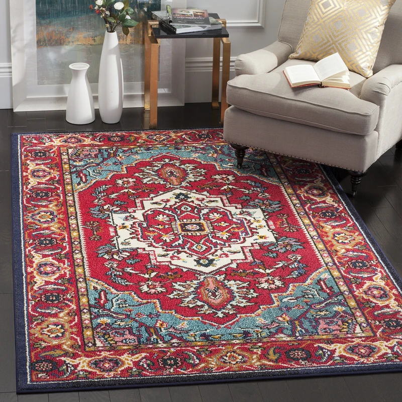 SAFAVIEH Boho Chic Rug for Living Room, Dining Room, Bedroom - Monaco Collection, Short Pile, in Red and Turquoise, 122 X 170 cm