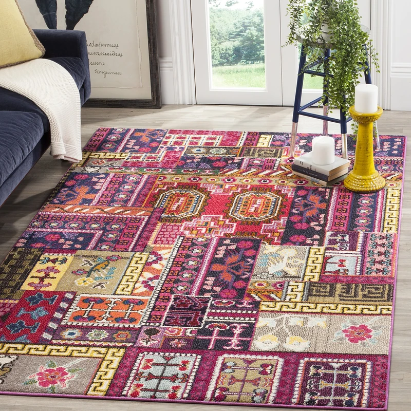 Safavieh Boho Chic Indoor Woven Rectangle Area Rug, Monaco Collection, MNC212, in Pink / Multi, 122 X 170 cm for Living Room, Bedroom or Any Indoor Space - Image 1
