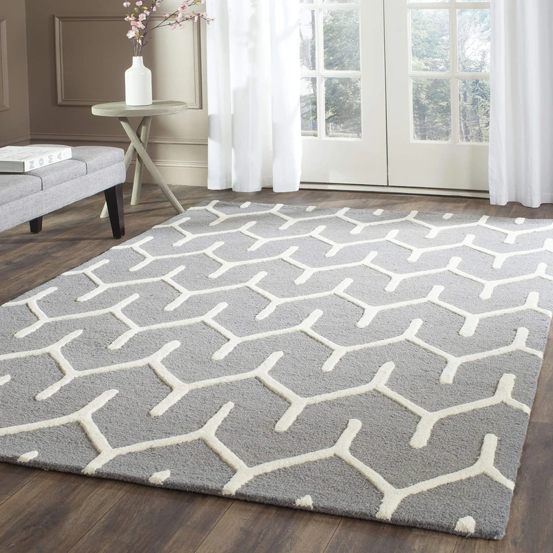 Safavieh Contemporary Indoor Hand Tufted Rectangle Area Rug, Cambridge Collection, CAM720, in Dark Grey / Ivory, 152 X 244 cm for Living Room, Bedroom or Any Indoor Space