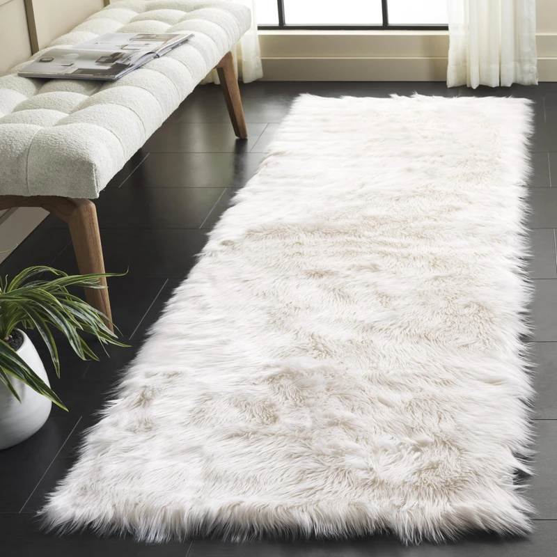 Safavieh Faux Sheepskin Indoor Woven Runner Area Rug, Faux Fur Collection, FSS235, in Ivory, 76 X 244 cm for Living Room, Bedroom or Any Indoor Space