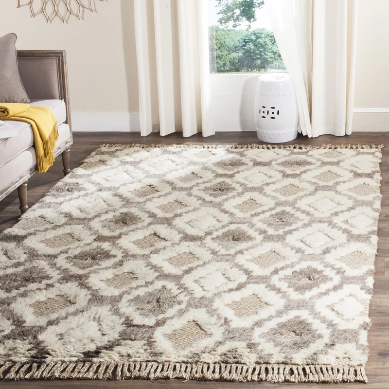 Safavieh Moroccan Inspired Indoor Hand Knotted Rectangle Area Rug, Kenya Collection, KNY807, in Natural, 183 X 274 cm for Living Room, Bedroom or Any Indoor Space