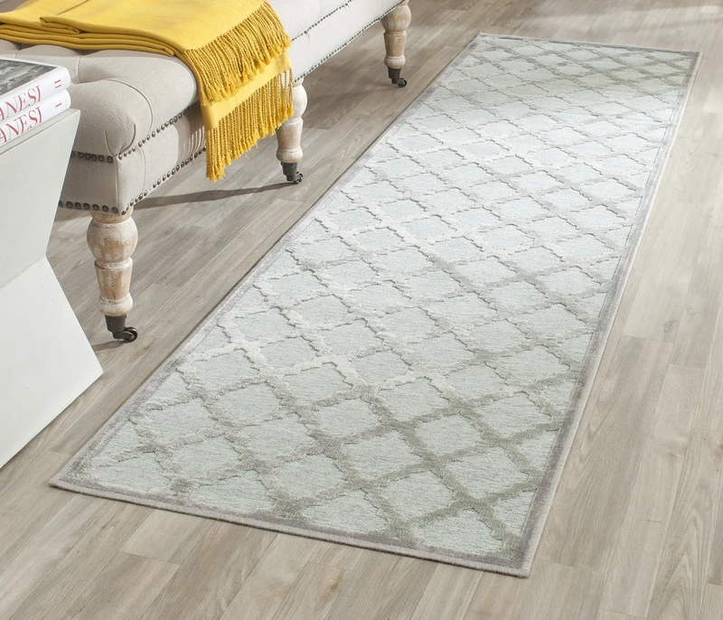 Safavieh Transitional Indoor Woven Runner Area Rug, Paradise Collection, PAR350, in Grey / Spruce, 66 X 244 cm for Living Room, Bedroom or Any Indoor Space