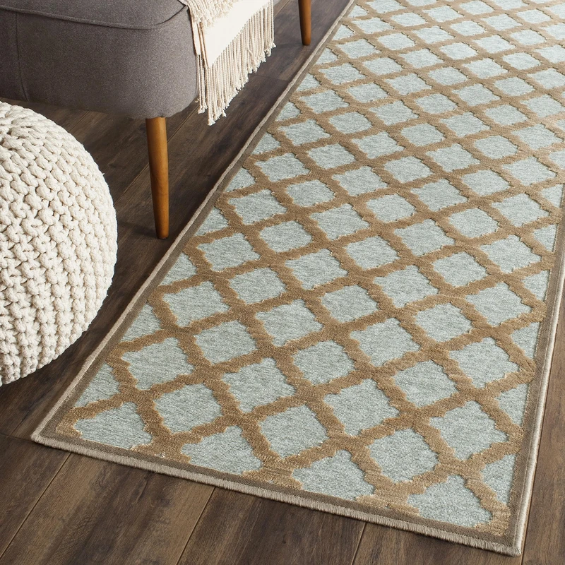 Safavieh Transitional Indoor Woven Runner Area Rug, Paradise Collection, PAR350, in Mousse / Aqua, 66 X 244 cm for Living Room, Bedroom or Any Indoor Space