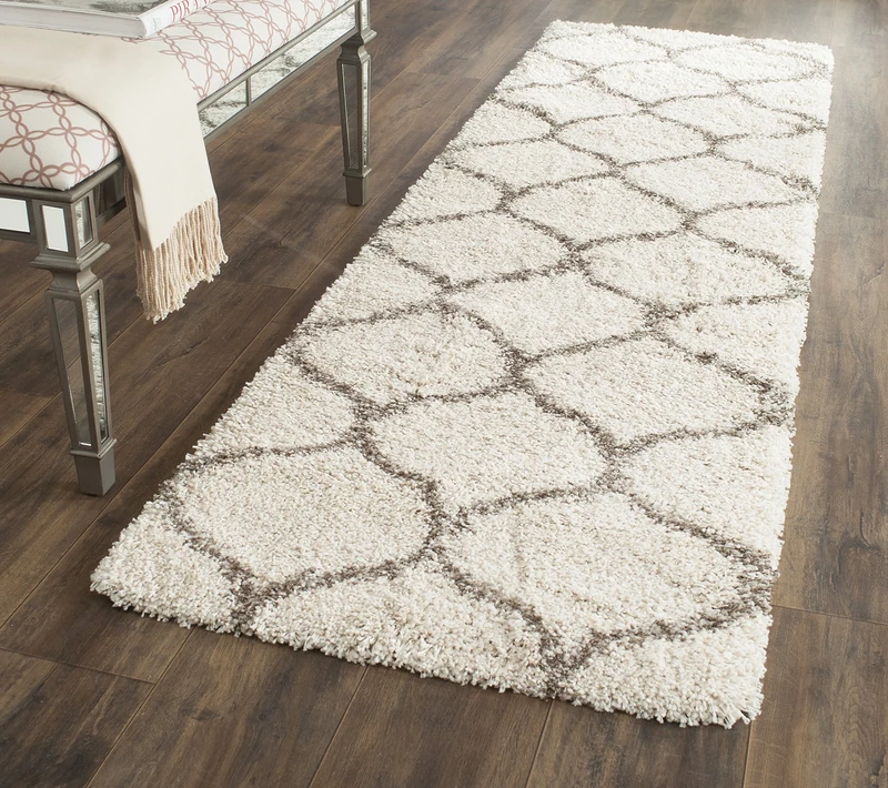 Safavieh Shaggy Indoor Woven Runner Area Rug, Hudson Shag Collection, SGH280, in Ivory / Grey, 69 X 244 cm for Living Room, Bedroom or Any Indoor Space