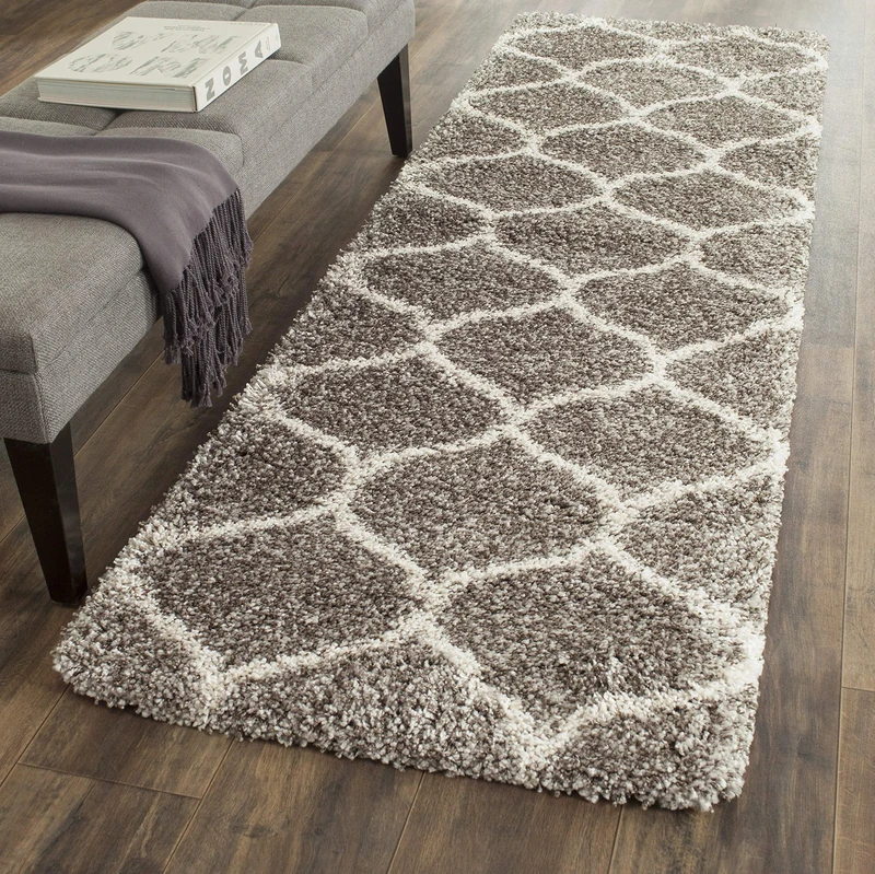 Safavieh Shaggy Indoor Woven Runner Area Rug, Hudson Shag Collection, SGH280, in Grey / Ivory, 69 X 244 cm for Living Room, Bedroom or Any Indoor Space