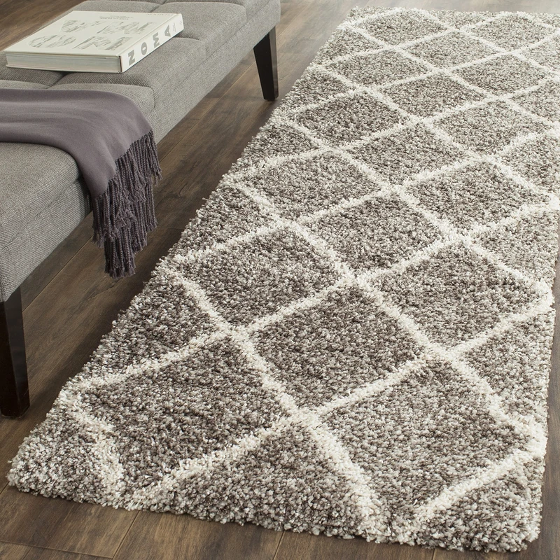 Safavieh Shaggy Indoor Woven Runner Area Rug, Hudson Shag Collection, SGH281, in Grey / Ivory, 69 X 244 cm for Living Room, Bedroom or Any Indoor Space