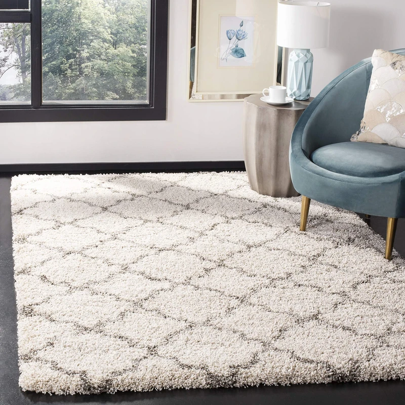 Safavieh Shaggy Indoor Woven Rectangle Area Rug, Hudson Shag Collection, SGH282, in Ivory/Grey, 244 x 305 cm for Living Room, Bedroom or Any Indoor Space