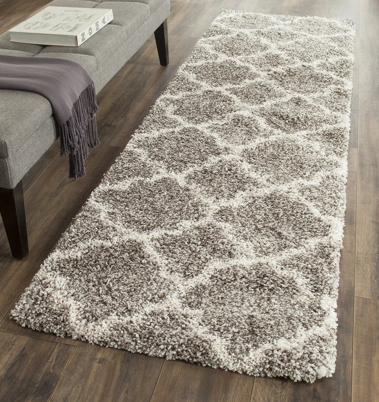 Safavieh Shaggy Indoor Woven Runner Area Rug, Hudson Shag Collection, SGH282, in Grey / Ivory, 69 X 244 cm for Living Room, Bedroom or Any Indoor Space
