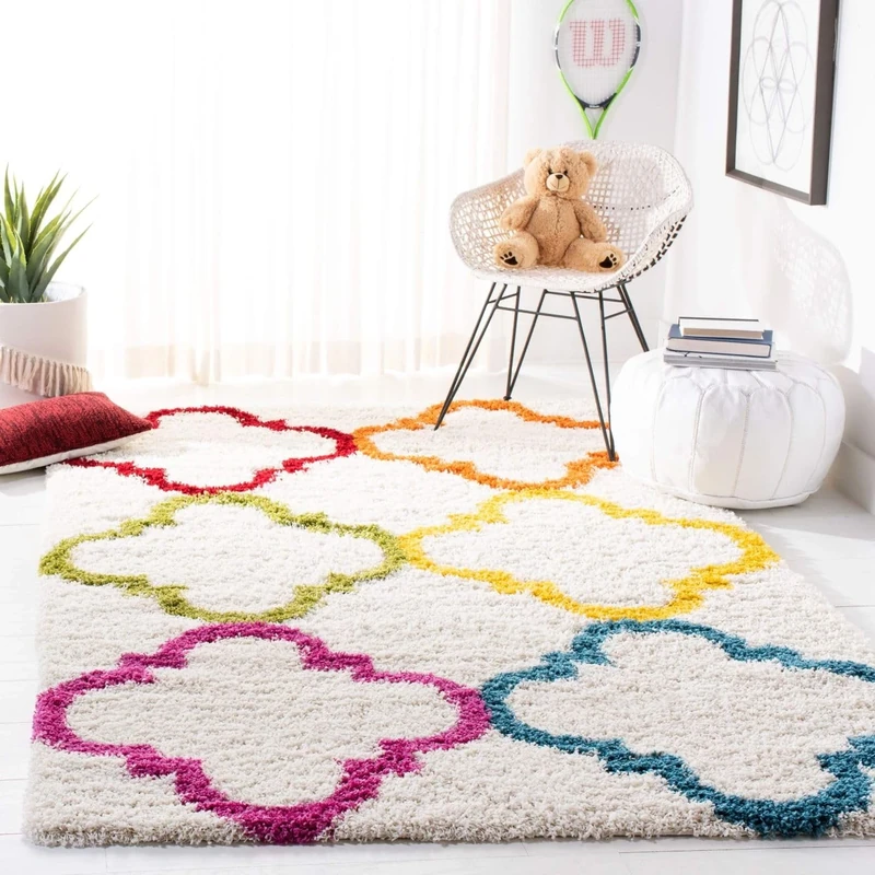 Safavieh Shaggy Indoor Woven Rectangle Area Rug, Kids Shag Collection, SGK563, in Ivory/Multi, 91 x 152 cm for Living Room, Bedroom or Any Indoor Space
