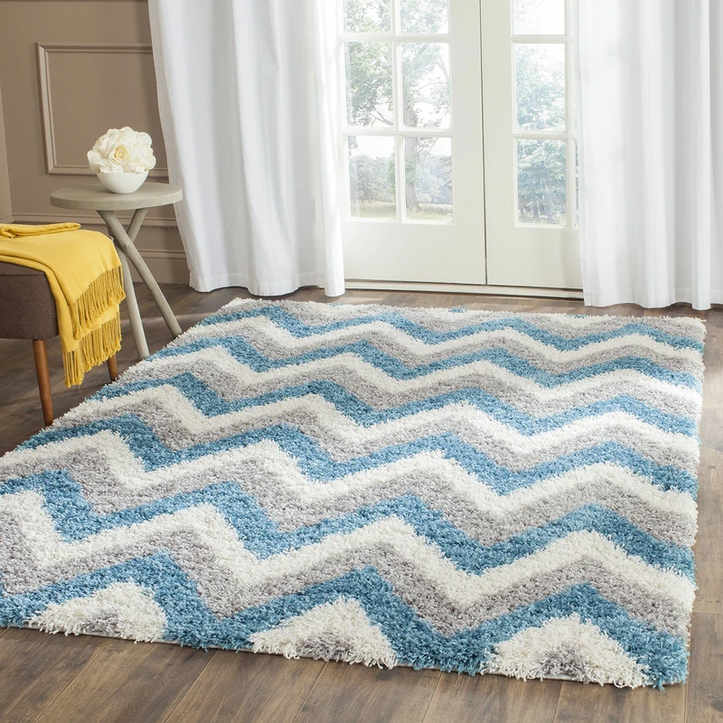 Safavieh Shaggy Indoor Woven Rectangle Area Rug, Kids Shag Collection, SGK568, in Ivory/Blue, 91 x 152 cm for Living Room, Bedroom or Any Indoor Space