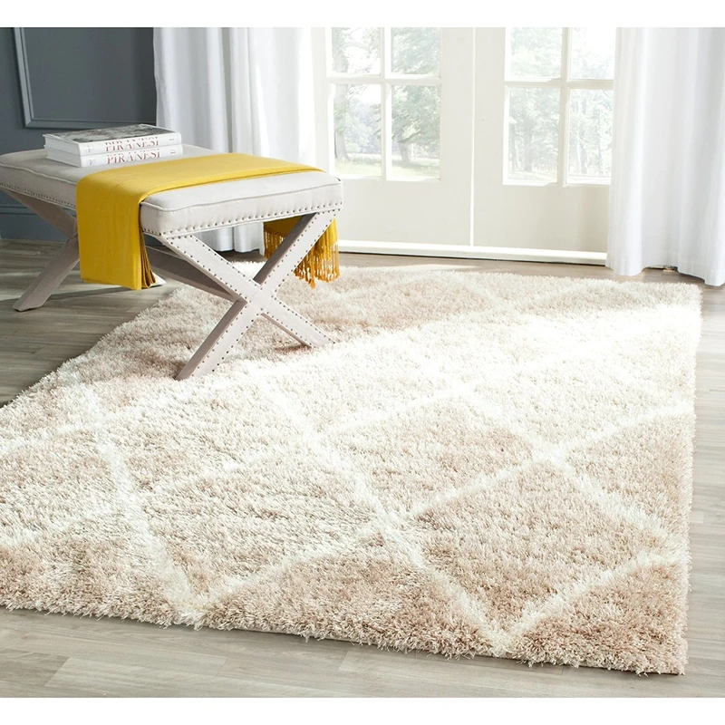 Safavieh Shaggy Indoor Woven Rectangle Area Rug, Montreal Shag Collection, SGM831, in Beige / Ivory, 122 X 183 cm for Living Room, Bedroom or Any Indoor Space