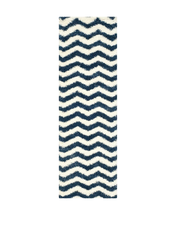 Safavieh Shaggy Indoor Woven Rectangle Area Rug, Montreal Shag Collection, SGM846, in Ivory / Blue, 69 X 152 cm for Living Room, Bedroom or Any Indoor Space