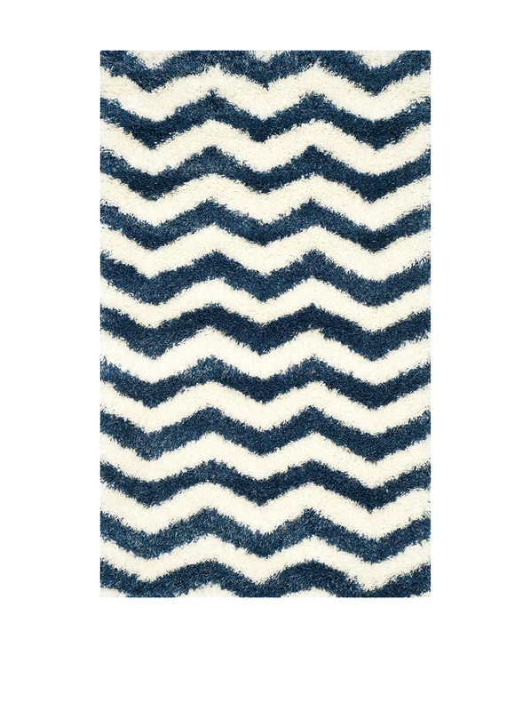 Safavieh Shaggy Indoor Woven Rectangle Area Rug, Montreal Shag Collection, SGM846, in Ivory / Blue, 91 X 152 cm for Living Room, Bedroom or Any Indoor Space