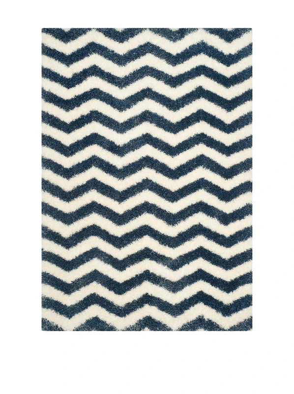 Safavieh Shaggy Indoor Woven Square Area Rug, Montreal Shag Collection, SGM846, in Ivory / Blue, 122 X 122 cm for Living Room, Bedroom or Any Indoor Space