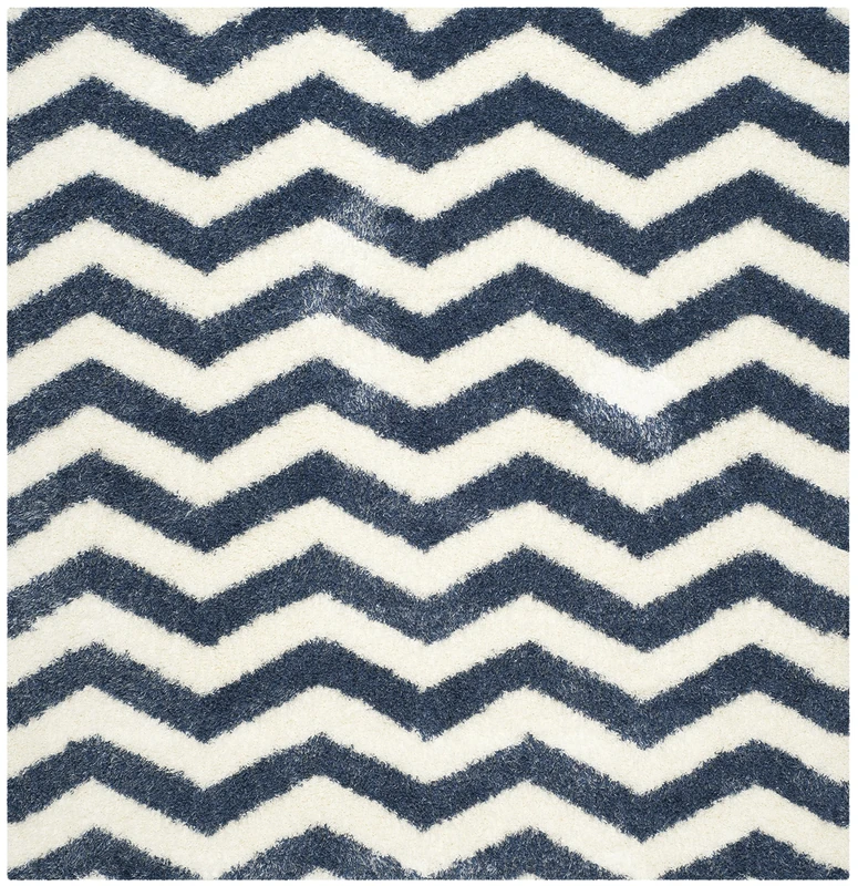 Safavieh Shaggy Indoor Woven Square Area Rug, Montreal Shag Collection, SGM846, in Ivory / Blue, 201 X 201 cm for Living Room, Bedroom or Any Indoor Space