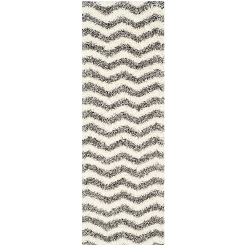 Safavieh Shaggy Indoor Woven Rectangle Area Rug, Montreal Shag Collection, SGM846, in Ivory / Grey, 69 X 152 cm for Living Room, Bedroom or Any Indoor Space