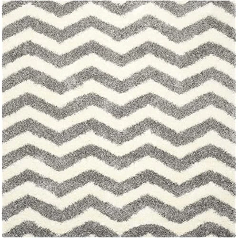 Safavieh Shaggy Indoor Woven Square Area Rug, Montreal Shag Collection, SGM846, in Ivory / Grey, 201 X 201 cm for Living Room, Bedroom or Any Indoor Space
