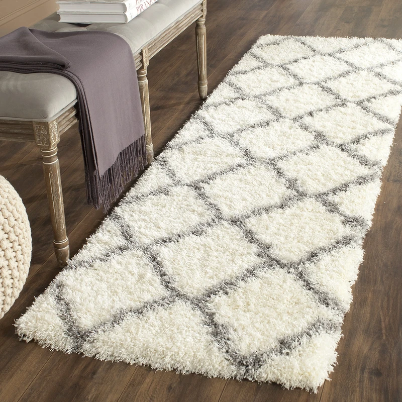 Safavieh Shaggy Indoor Woven Runner Area Rug, Montreal Shag Collection, SGM866, in Ivory / Grey, 69 X 213 cm for Living Room, Bedroom or Any Indoor Space