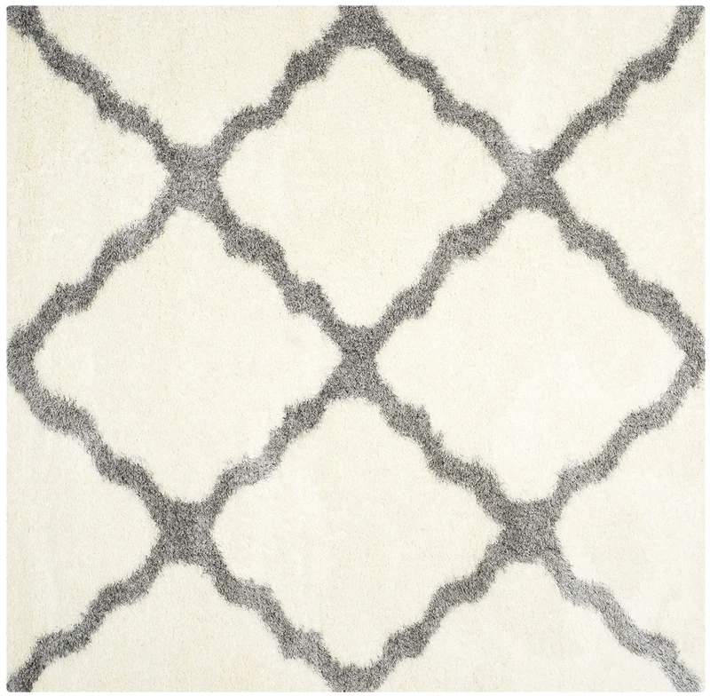 Safavieh Shaggy Indoor Woven Square Area Rug, Montreal Shag Collection, SGM866, in Ivory / Grey, 201 X 201 cm for Living Room, Bedroom or Any Indoor Space