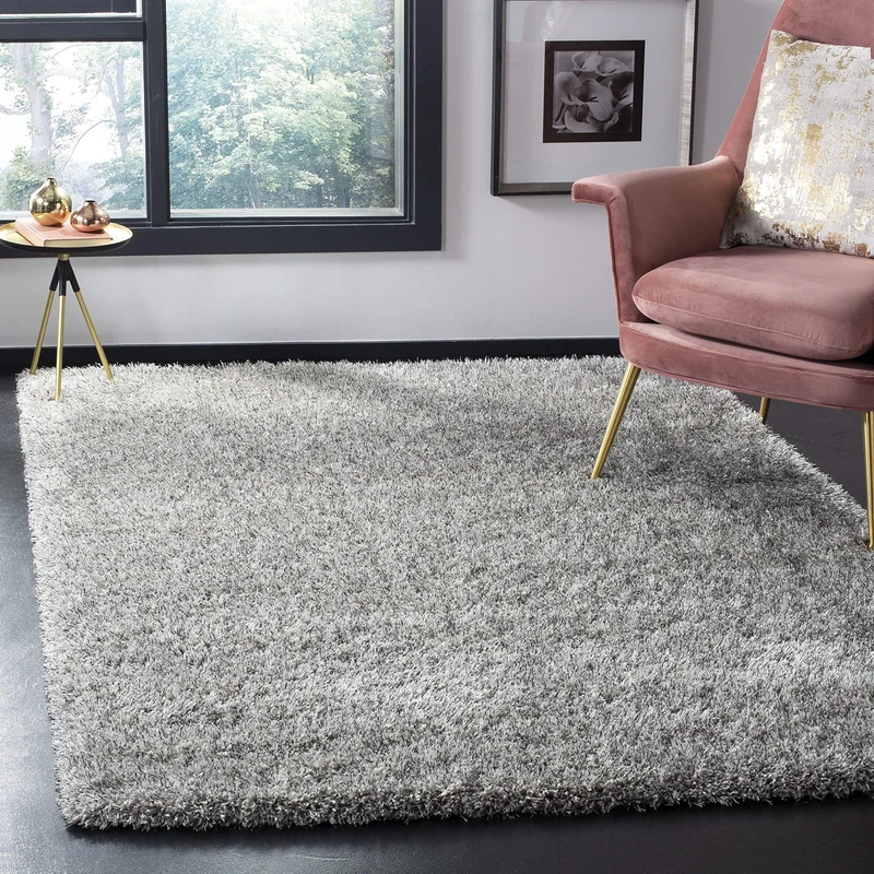 Safavieh Shaggy Indoor Woven Rectangle Area Rug, Vancouver Shag Collection, SGV872, in Silver, 122 X 183 cm for Living Room, Bedroom or Any Indoor Space