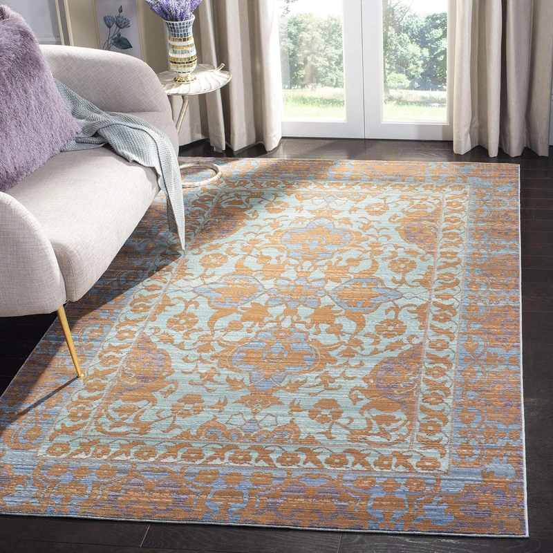 Safavieh Craft Art-Inspired Indoor Woven Rectangle Area Rug, Valencia Collection, VAL102, in Blue / Gold, 152 X 244 cm for Living Room, Bedroom or Any Indoor Space