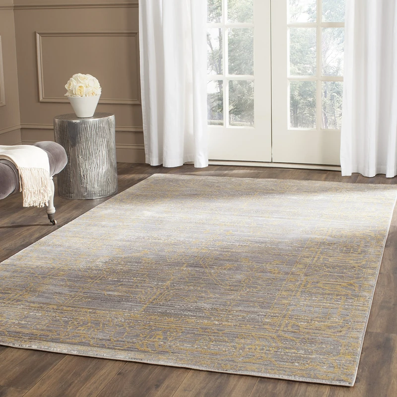 Safavieh Craft Art-Inspired Indoor Woven Rectangle Area Rug, Valencia Collection, VAL104, in Grey / Gold, 152 X 244 cm for Living Room, Bedroom or Any Indoor Space