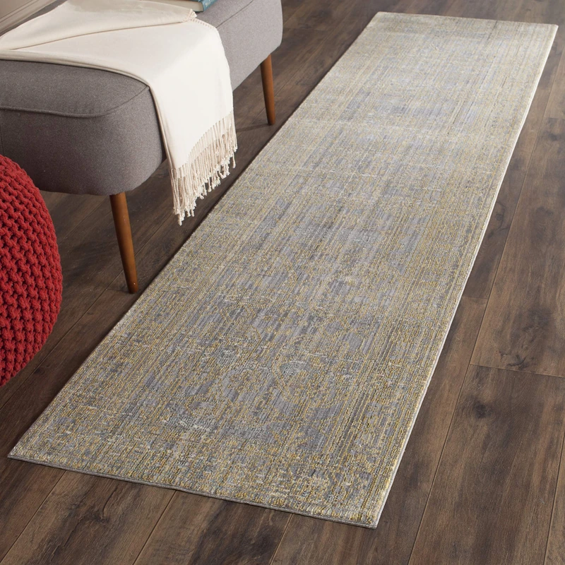 Safavieh Craft Art-Inspired Indoor Woven Runner Area Rug, Valencia Collection, VAL104, in Grey / Gold, 69 X 244 cm for Living Room, Bedroom or Any Indoor Space