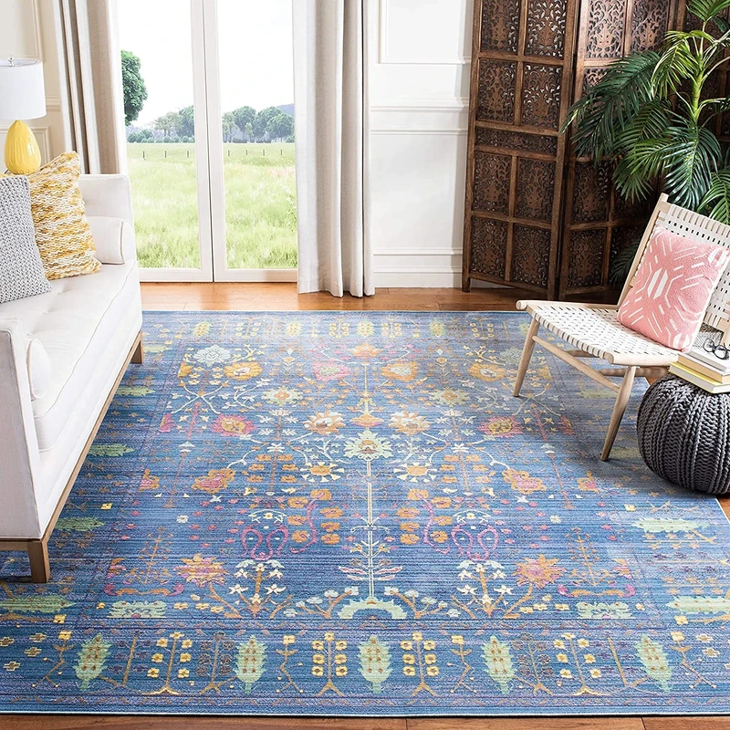 Safavieh Craft Art-Inspired Indoor Woven Rectangle Area Rug, Valencia Collection, VAL108, in Blue / Multi, 152 X 244 cm for Living Room, Bedroom or Any Indoor Space