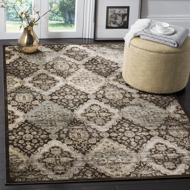 Safavieh Traditional Indoor Woven Rectangle Area Rug, Vintage Collection, VTG572, in Black / Light Blue, 155 X 231 cm for Living Room, Bedroom or Any Indoor Space