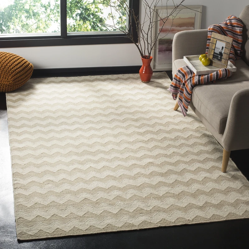 Safavieh Contemporary Indoor Flatweave Rectangle Area Rug, Dhurrie Collection, DHU644, in Beige / Ivory, 91 X 152 cm for Living Room, Bedroom or Any Indoor Space