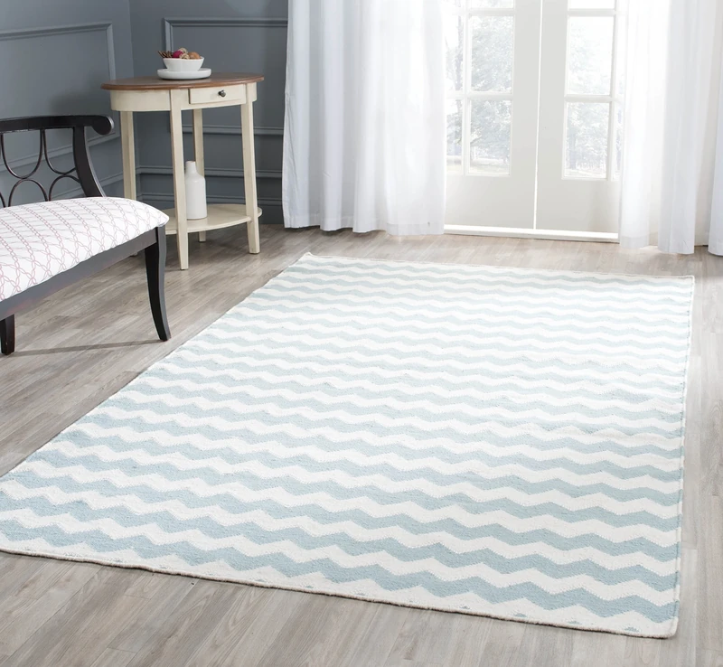 Safavieh Contemporary Indoor Flatweave Rectangle Area Rug, Dhurrie Collection, DHU644, in Ivory / Blue, 122 X 183 cm for Living Room, Bedroom or Any Indoor Space