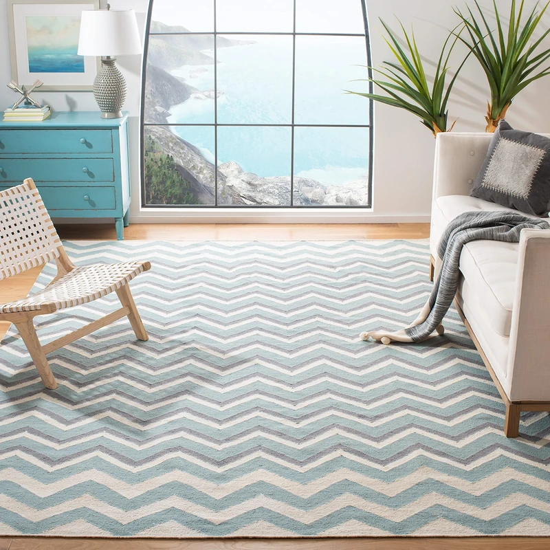 Safavieh Contemporary Indoor Flatweave Rectangle Area Rug, Dhurrie Collection, DHU646, in Blue / White, 91 X 152 cm for Living Room, Bedroom or Any Indoor Space