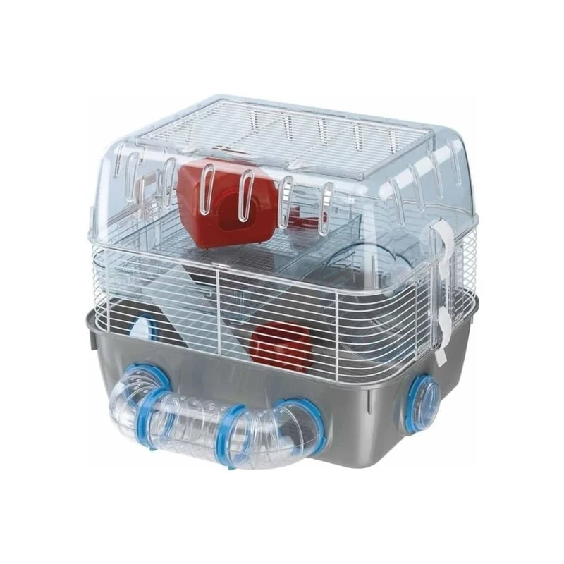 Ferplast COMBI 1 FUN Innovative Hamster Cage - Multi-Level Customizable Habitat, Tunnel System, Interactive Transparent Design - Exercise Wheel & Accessories - Tubes Connect&Play, 40.5x29.5x32.5cm