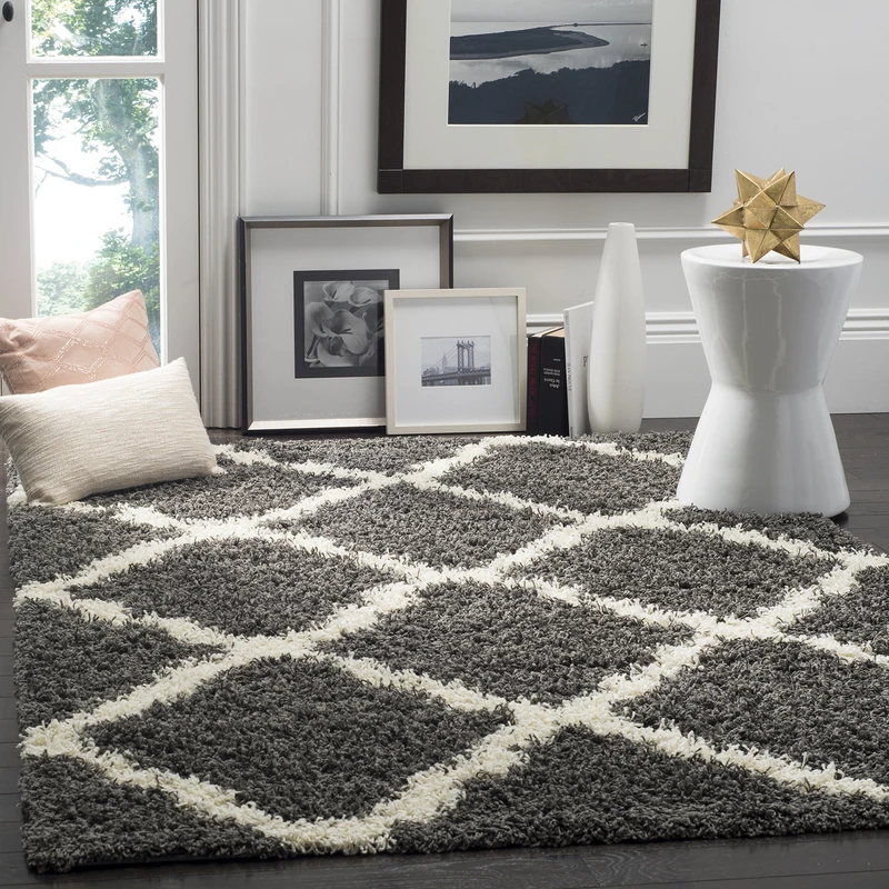 Safavieh Shaggy Indoor Woven Rectangle Area Rug, Dallas Shag Collection, SGD257, in Dark Grey / Ivory, 91 X 152 cm for Living Room, Bedroom or Any Indoor Space