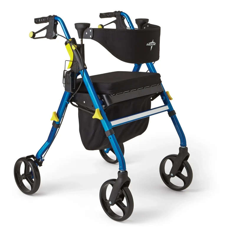Medline Premium Empower Folding Mobility Rollator Walker with 8" Wheels, Blue