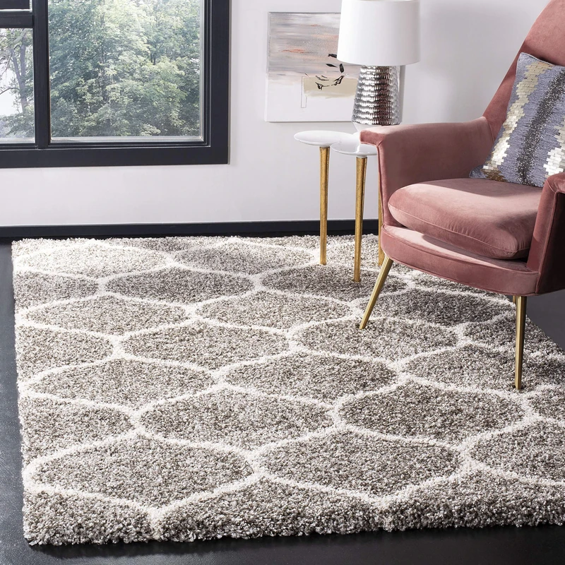 Safavieh Shaggy Indoor Woven Rectangle Area Rug, Hudson Shag Collection, SGH280, in Grey / Ivory, 122 X 183 cm for Living Room, Bedroom or Any Indoor Space