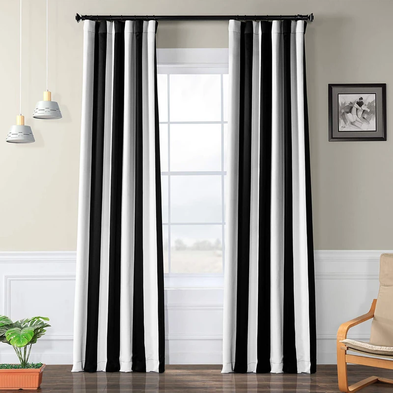 HPD Half Price Drapes BOCH-KC43-120 Stripe Room Darkening Curtain (1 Panel), 50 X 120, Awning Black & Fog White