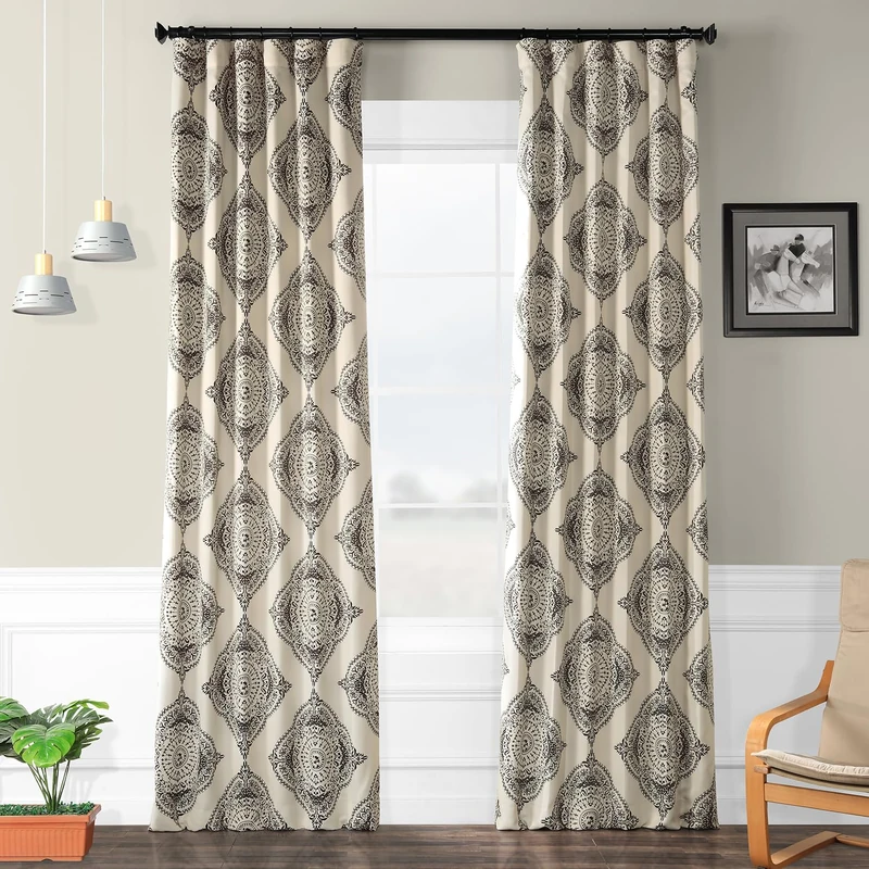 HPD Half Price Drapes Printed Room Darkening Curtains for Bedroom, Living Room 50 X 120, BOCH-KC27B-120 (1 Panel) Henna Black