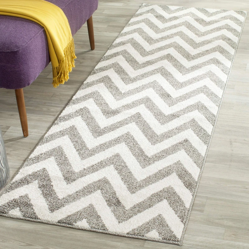 Safavieh Chevron Indoor/Outdoor Woven Runner Area Rug, Amherst Collection, AMT419, in Dark Grey / Beige, 69 X 213 cm for Garden, Patio or Any Outdoor Space - Image 1