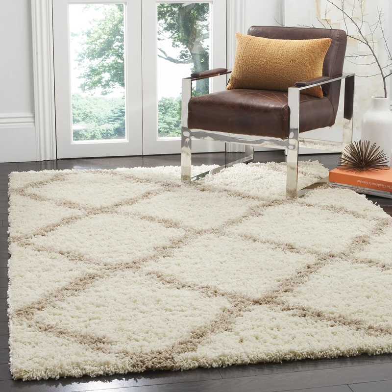 Safavieh Shaggy Indoor Woven Rectangle Area Rug, Dallas Shag Collection, SGD257, in Ivory / Beige, 183 X 274 cm for Living Room, Bedroom or Any Indoor Space