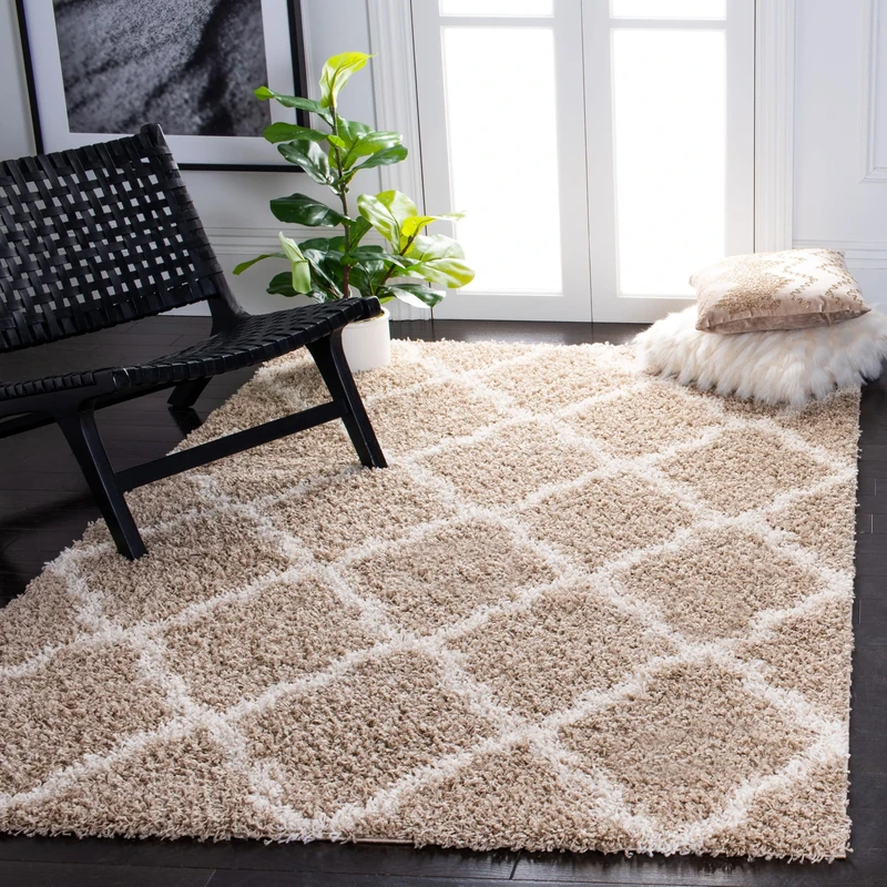 Safavieh Shaggy Indoor Woven Rectangle Area Rug, Dallas Shag Collection, SGD257, in Beige/Ivory, 183 X 274 cm for Living Room, Bedroom or Any Indoor Space