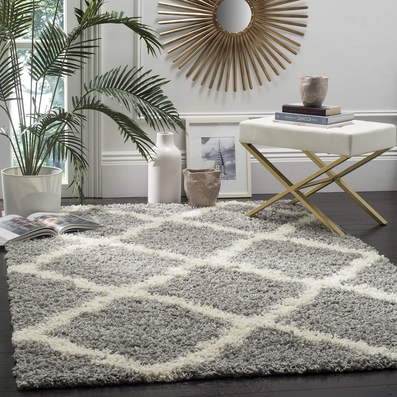 Safavieh Shaggy Indoor Woven Rectangle Area Rug, Dallas Shag Collection, SGD257, in Grey / Ivory, 91 X 152 cm for Living Room, Bedroom or Any Indoor Space