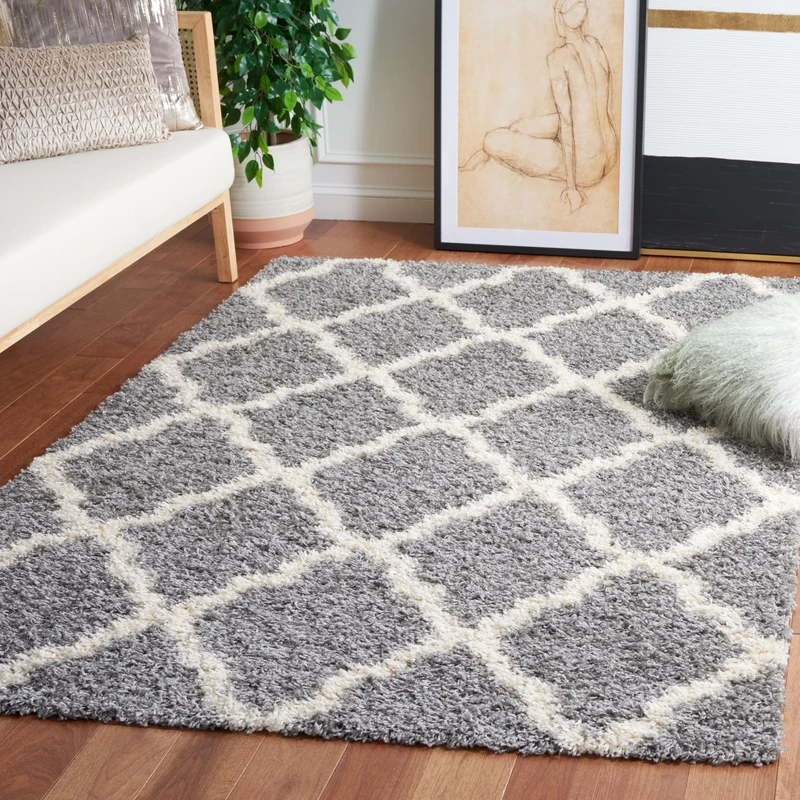 Safavieh Shaggy Indoor Woven Rectangle Area Rug, Dallas Shag Collection, SGD257, in Grey / Ivory, 122 X 183 cm for Living Room, Bedroom or Any Indoor Space