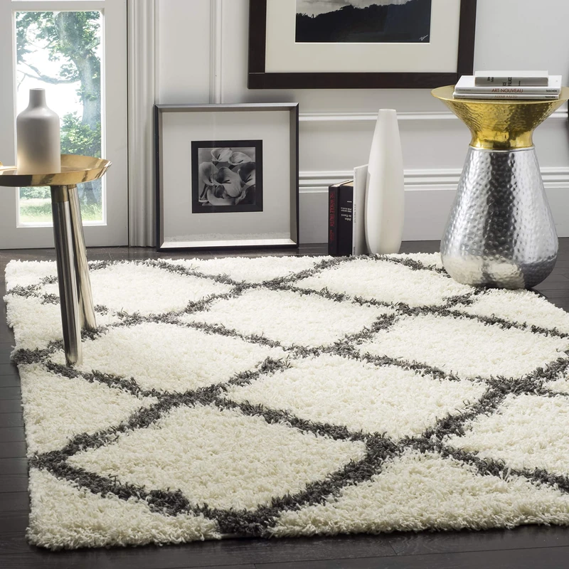 Safavieh Shaggy Indoor Woven Rectangle Area Rug, Dallas Shag Collection, SGD257, in Ivory/Dark Grey, 91 X 152 cm for Living Room, Bedroom or Any Indoor Space