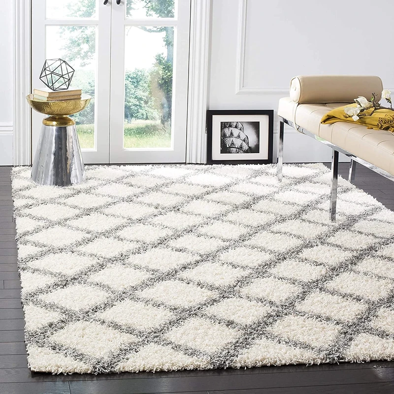 Safavieh Shaggy Rug for Living Room, Dining Room, Bedroom - Dallas Shag Collection, High Pile, in Ivory and Grey, 91 X 152 cm