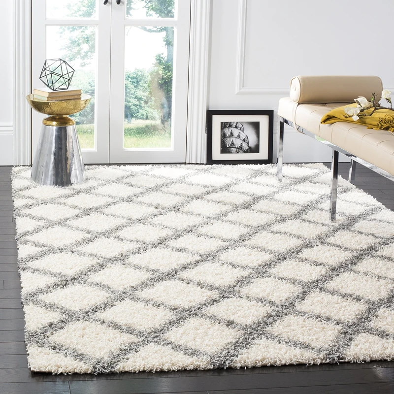 Safavieh Shaggy Rug for Living Room, Dining Room, Bedroom - Dallas Shag Collection, High Pile, in Ivory and Grey, 183 X 274 cm
