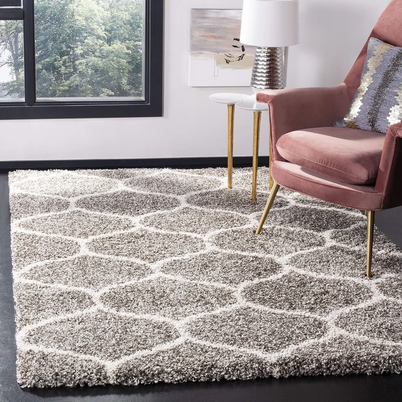 Safavieh Shaggy Indoor Woven Rectangle Area Rug, Hudson Shag Collection, SGH280, in Grey / Ivory, 91 X 152 cm for Living Room, Bedroom or Any Indoor Space